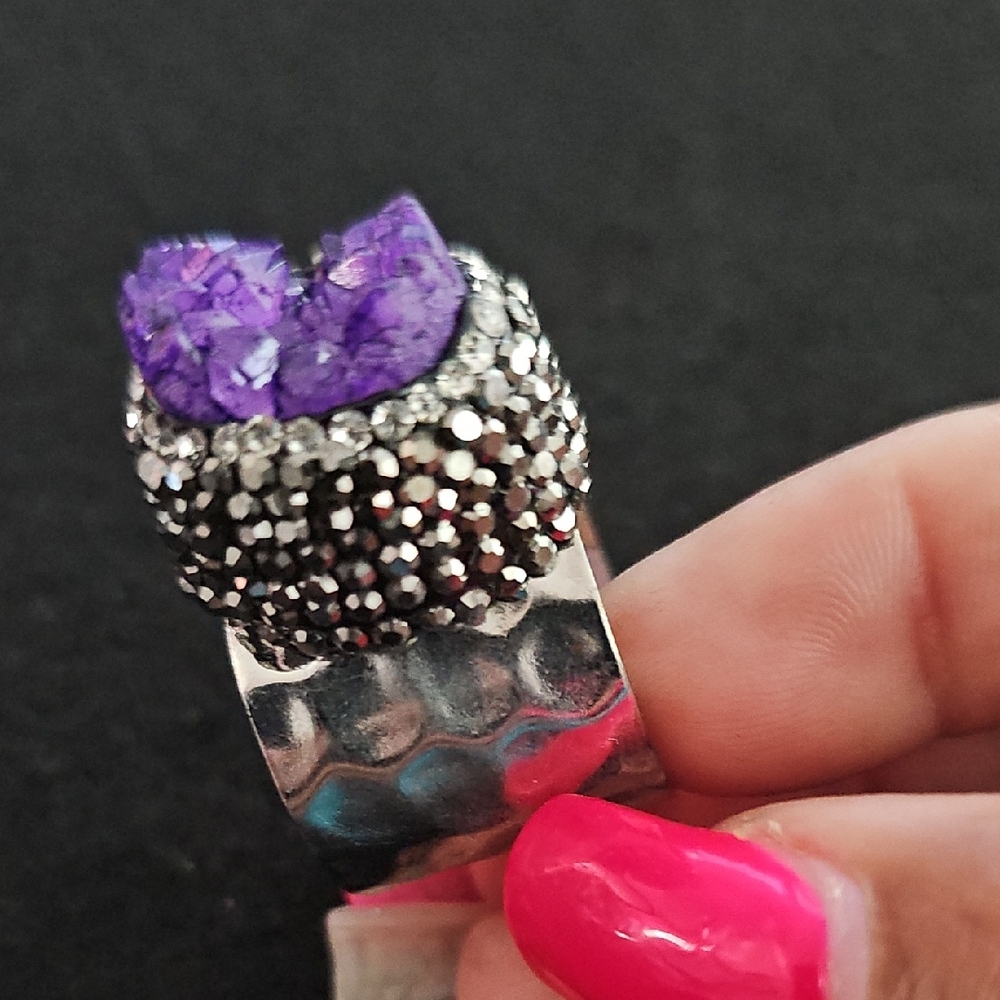Sassy Jones Dual Purple Gemstone Silver Ring - Picture 2 of 3